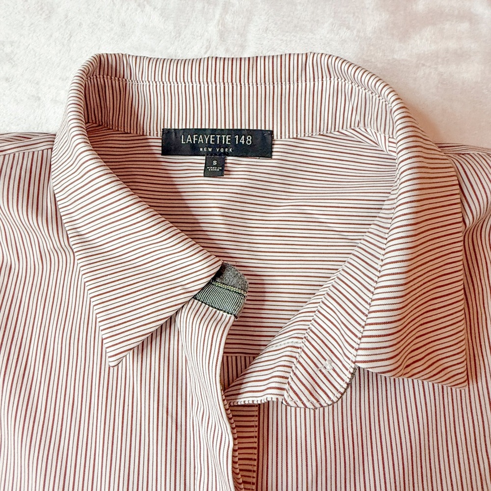 Lafayette 148 New York Striped Stretch Cotton Button Down Shirt S Quiet Luxury - Picture 6 of 9